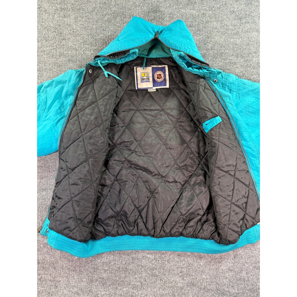 Vintage San Jose Sharks Jacket Mens Medium Teal Competitor 90s NHL Puffer Hooded - Picture 9 of 14